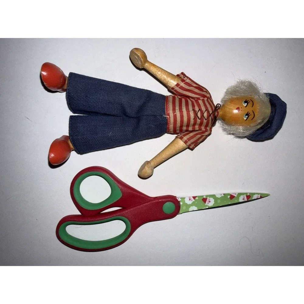 VTG Wooden Jointed Sailor Girl Doll with Hat